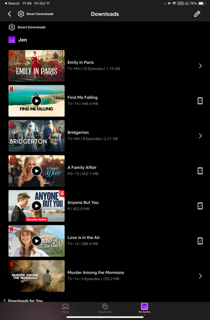 Screenshot of movies downloaded on Netflix